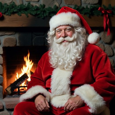Santa Claus by Fireplace
