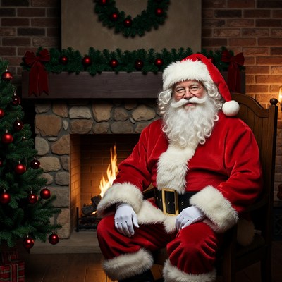 Santa Claus by Fireplace