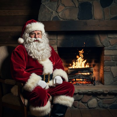 Santa Claus by Fireplace