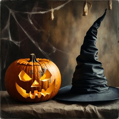 Jack-o'-lantern with Witch Hat