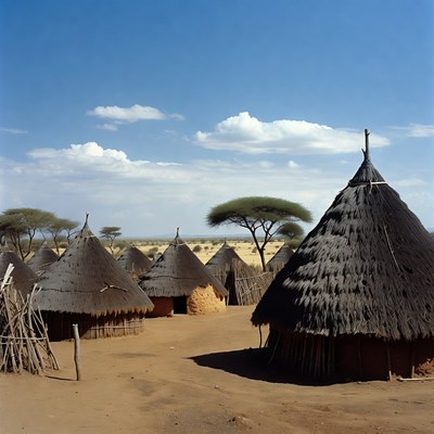 Traditional African Thatched Huts Village