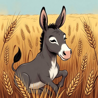 Cartoon Donkey in Wheat Field