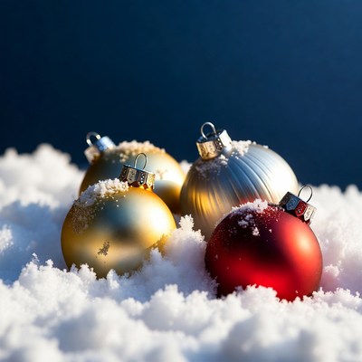 Colorful Christmas Ornaments on Snow