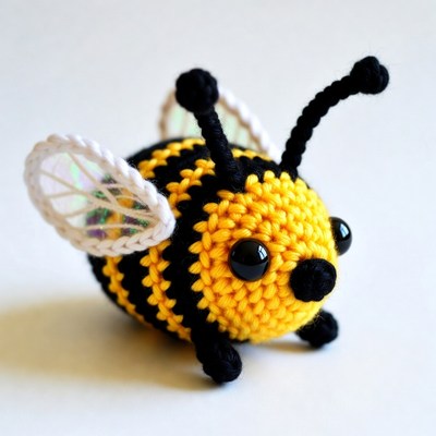 Crocheted yellow bumblebee toy