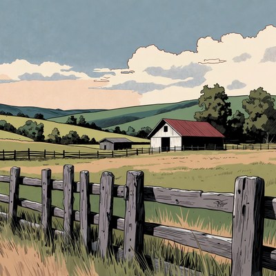 Rustic Barns in Green Farm Landscape