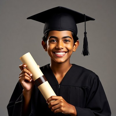 Indian boy in graduation cap and gown