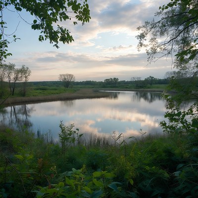 Serene Lake with Trees and Reeds