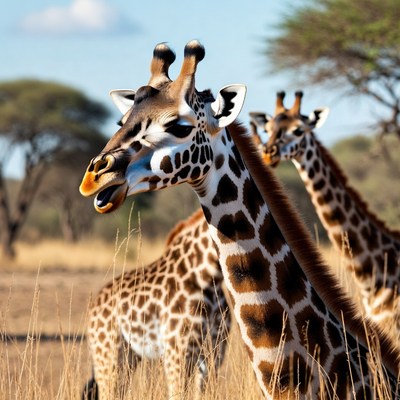 Giraffes standing in African savanna