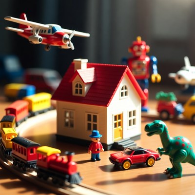 Toy train set with airplane house robot