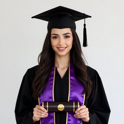 Woman holding graduation diploma