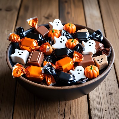Halloween Candy Bowl with Ghosts Pumpkins