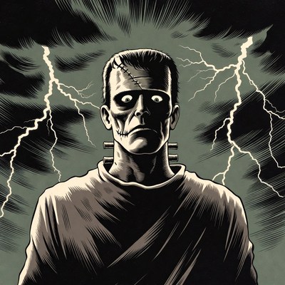 Frankenstein Monster in Lightning Storm