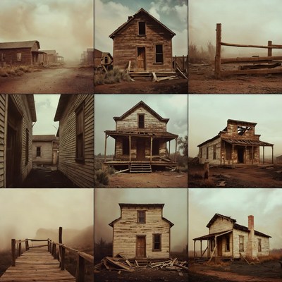 Abandoned Wooden Houses Collage
