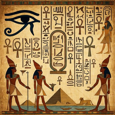 Ancient Egyptian Pharaohs with Hieroglyphs