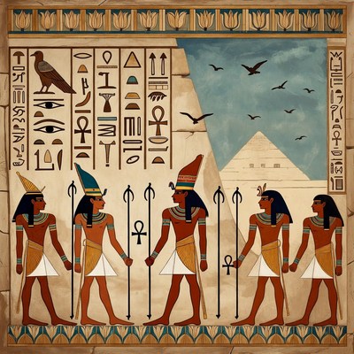 Egyptian Pharaohs with Ankh and Was Scepters