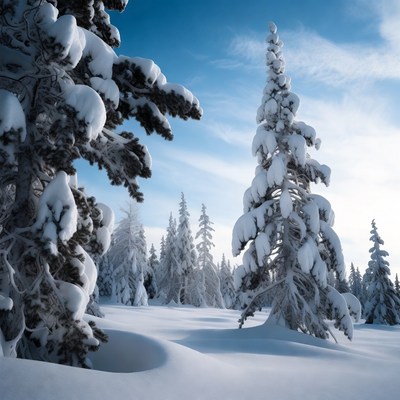 Snowy Pine Trees in Winter Forest