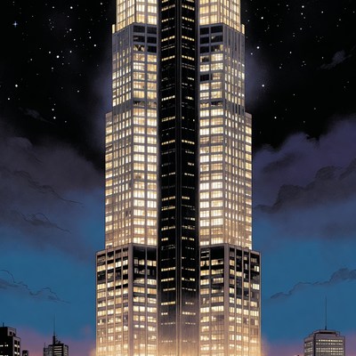 Illuminated Skyscraper at Night
