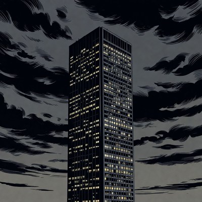 Tall Skyscraper with Lit Windows