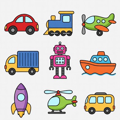 Colorful Transport Vehicles Clipart Set