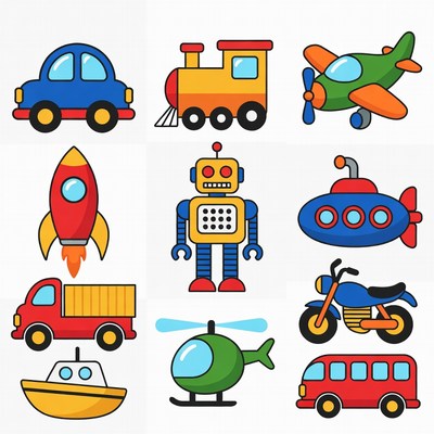Colorful Cartoon Vehicles and Toys