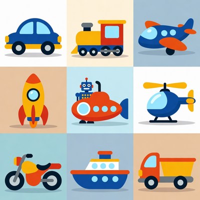 Colorful Transportation Vehicles Clipart Grid