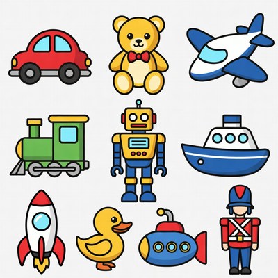 Colorful Kids Toys Icons Set