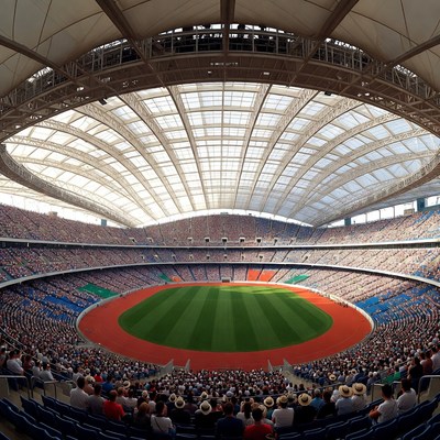 Crowded Stadium with Track and Field