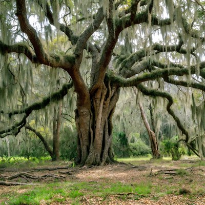 Ancient Oak Tree with Spanish Moss