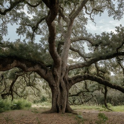 Large Oak Tree in Grassland