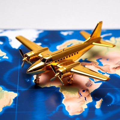 Golden Airplane Model on World Map