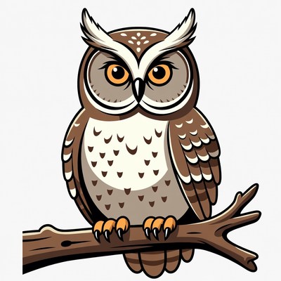 Cartoon Owl Perched on Branch