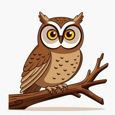 Cartoon Owl Perched on Branch