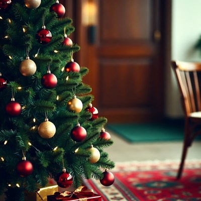 Decorated Christmas Tree by Door