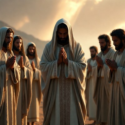 Jesus and Apostles Praying at Sunset