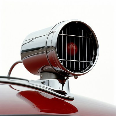 Vintage Chrome Spotlight on Red Car