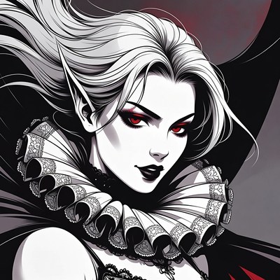 Vampire Elf Woman with Red Eyes