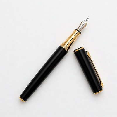 Open Black Fountain Pen with Gold Nib
