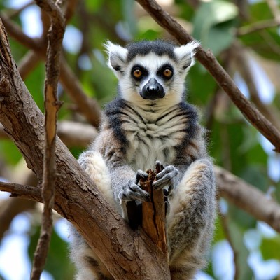 Ring-tailed lemur on tree branch