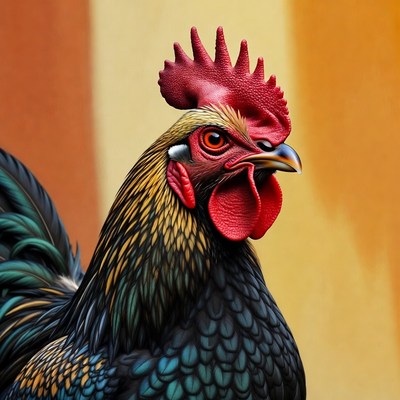 Colorful Rooster on Yellow Background