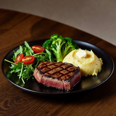 Grilled Steak with Mashed Potatoes and Broccoli