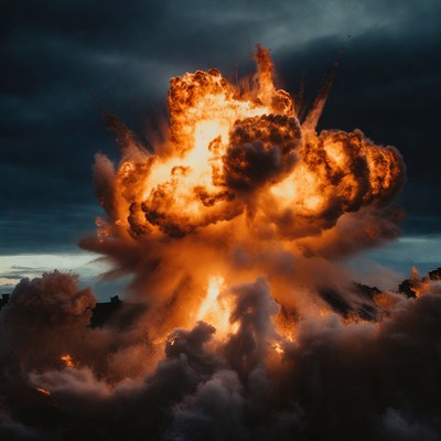 Massive fiery explosion in dark clouds