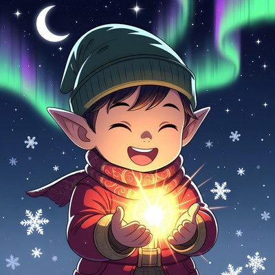 Chibi Elf Boy Holding Glowing Orb