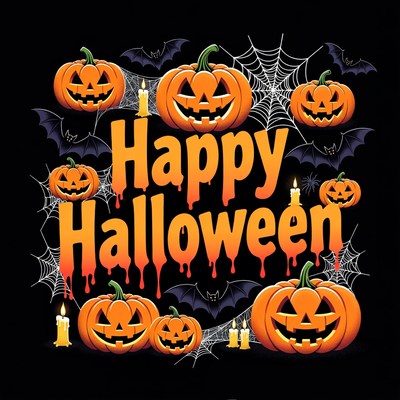 Happy Halloween with Pumpkins and Bats