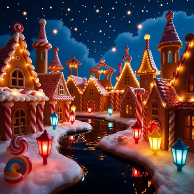 Gingerbread Village at Night