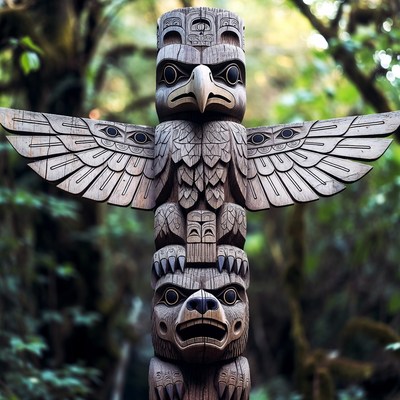 Totem Pole with Eagle and Bear