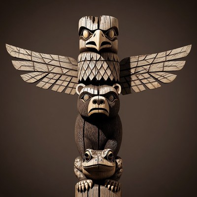 Traditional Totem Pole with Eagle Bear Frog