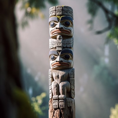 Totem Pole in Forest