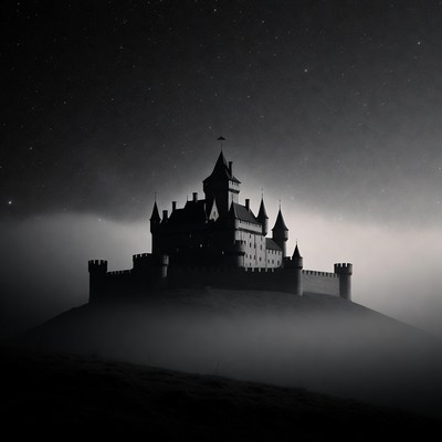 Silhouette Castle on Hill at Night