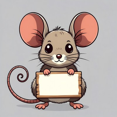 Cute cartoon mouse holding blank sign