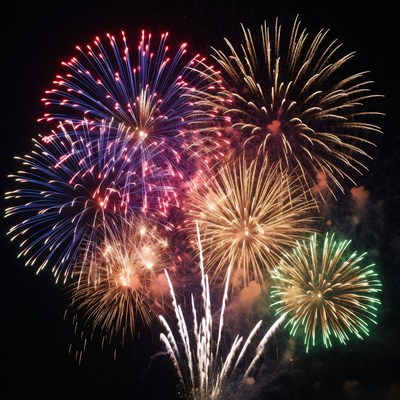 Colorful Fireworks Exploding in Night Sky